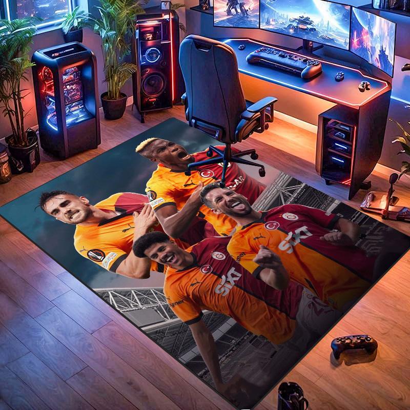 Creative Parachute Football Player Print Area Rug, Sports Fan Non-Slip Floor Mat for Living Room Bedroom Home Decor