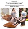2024 Chunky Heel Hollow Sandals for Women, Slimming Pointed Toe Single Strap Buckle
