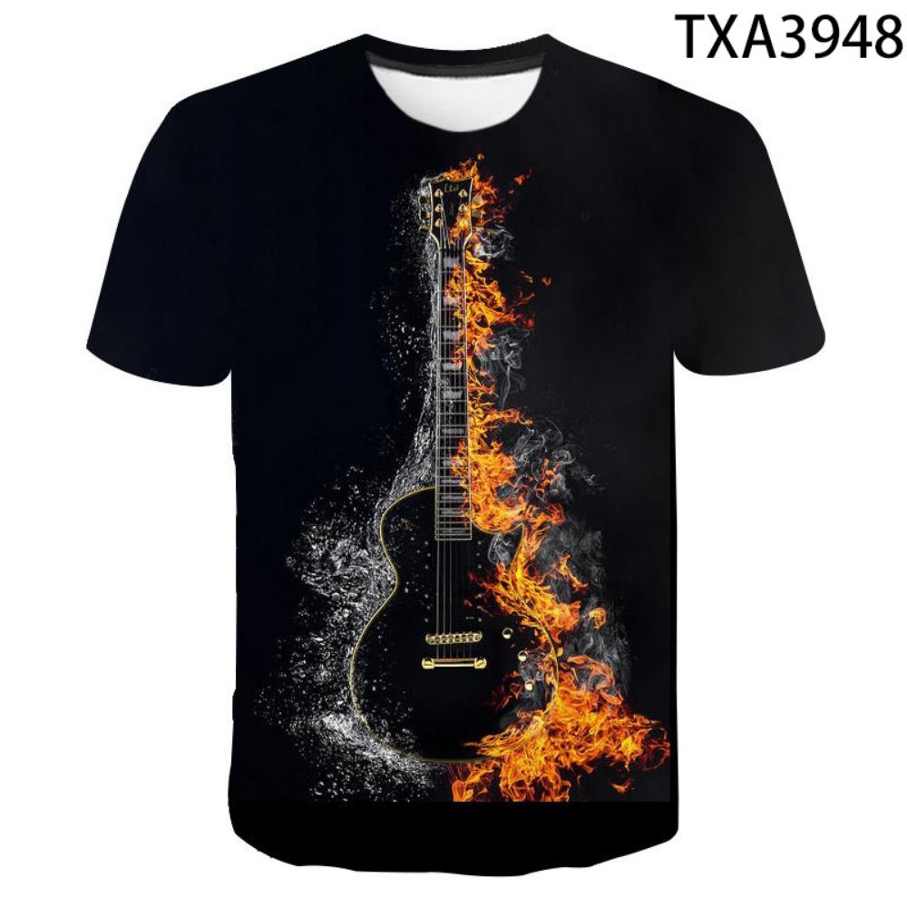 Summer Fashion 3D T Shirts Men Women Children Hip Hop Flame Guitar Print Streetwear Music Tops Boy Girl Kid T-shirt Harajuku Tee