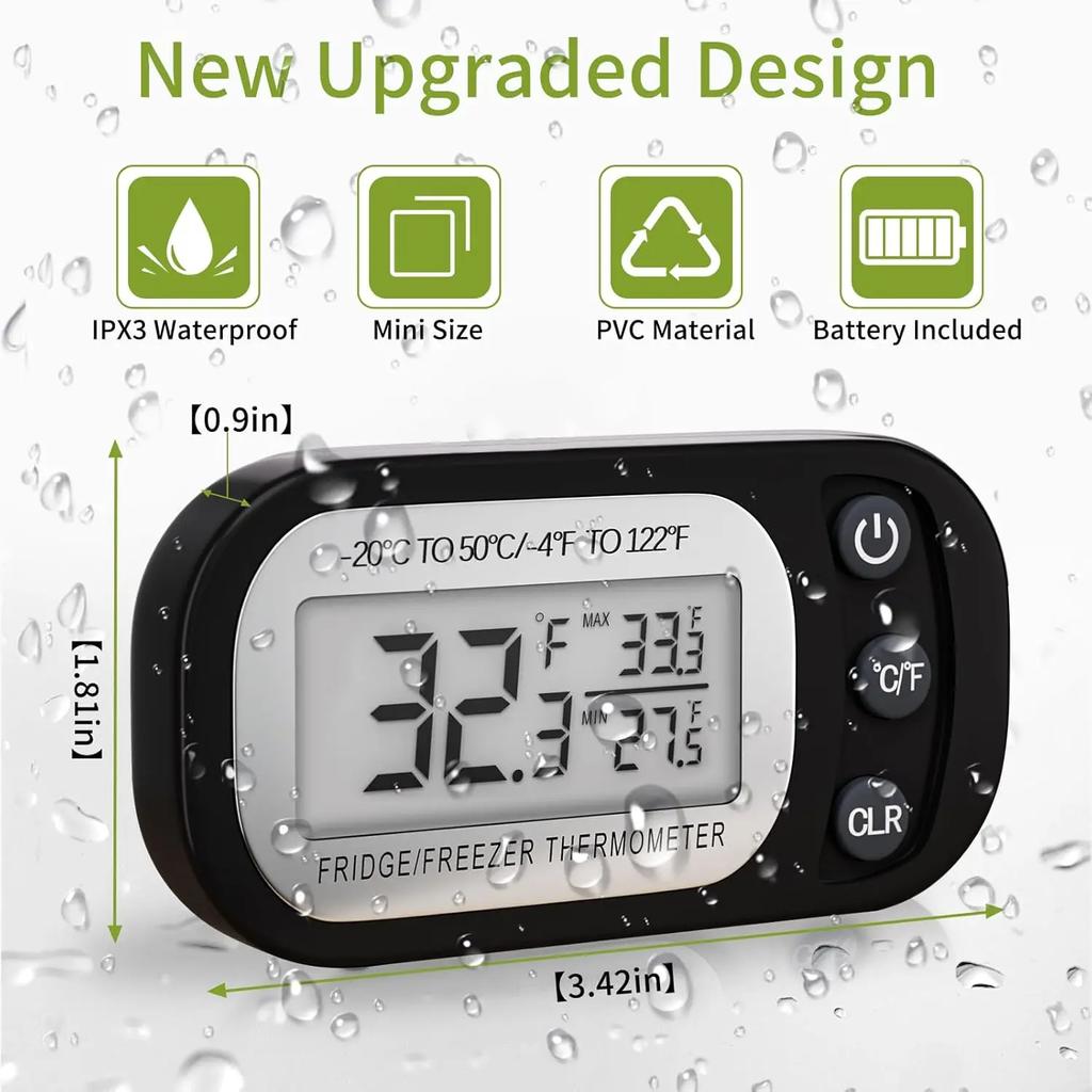 Digital Refrigerator Thermometer Household Kitchen Thermometer Fridge Freezer Room Thermometer with Hook Waterproof Kitchen Tool