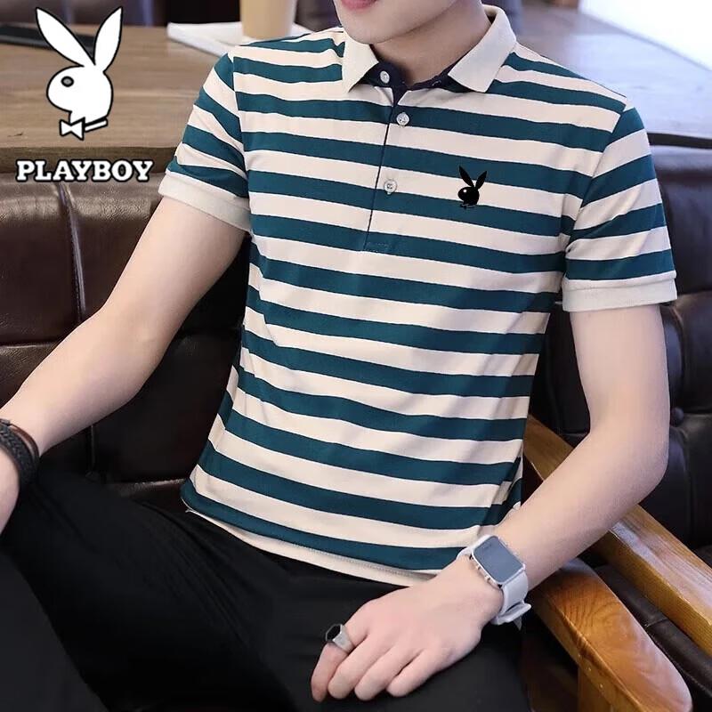 

PLAYBOY Men s Striped Lapel Polo Shirt L
