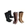 Cowhide version~ Grape mother ma same knight boots for women, two kinds of tube height increase boots within 5cm, square head thin boots