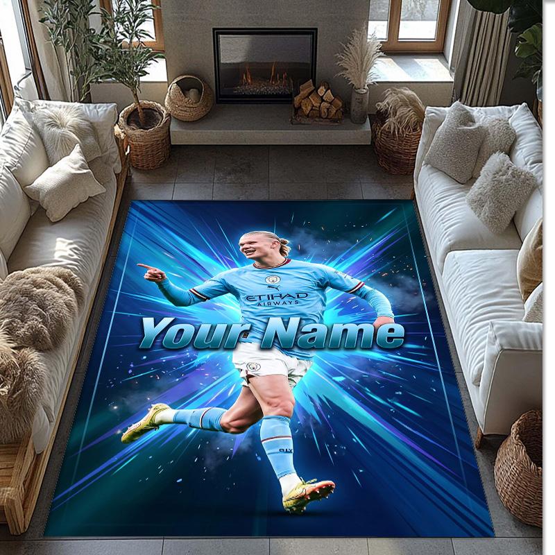 Erling Haaland Printed Crystal Velvet Rug Non‑Slip Crystal Velvet Carpet For Sofa Bedroom Indoor Home Decoration