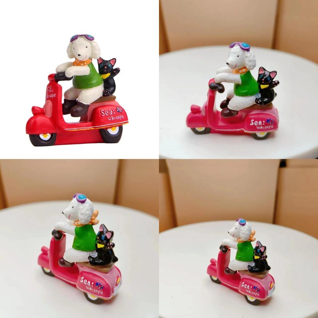 Cat Resin Dog Riding Motorcycle Action Figure Model Toy Micro Decorate Landscape