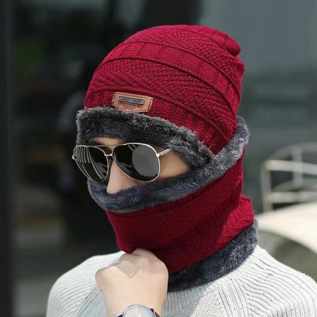 Warm Hat, Knitted Hat, Plush Hat, Thick Hat, Outdoor Hat, Cycling Hat, Pullover Hat, Ear Protection Hat, Cold Neck Cover, Two-piece Set