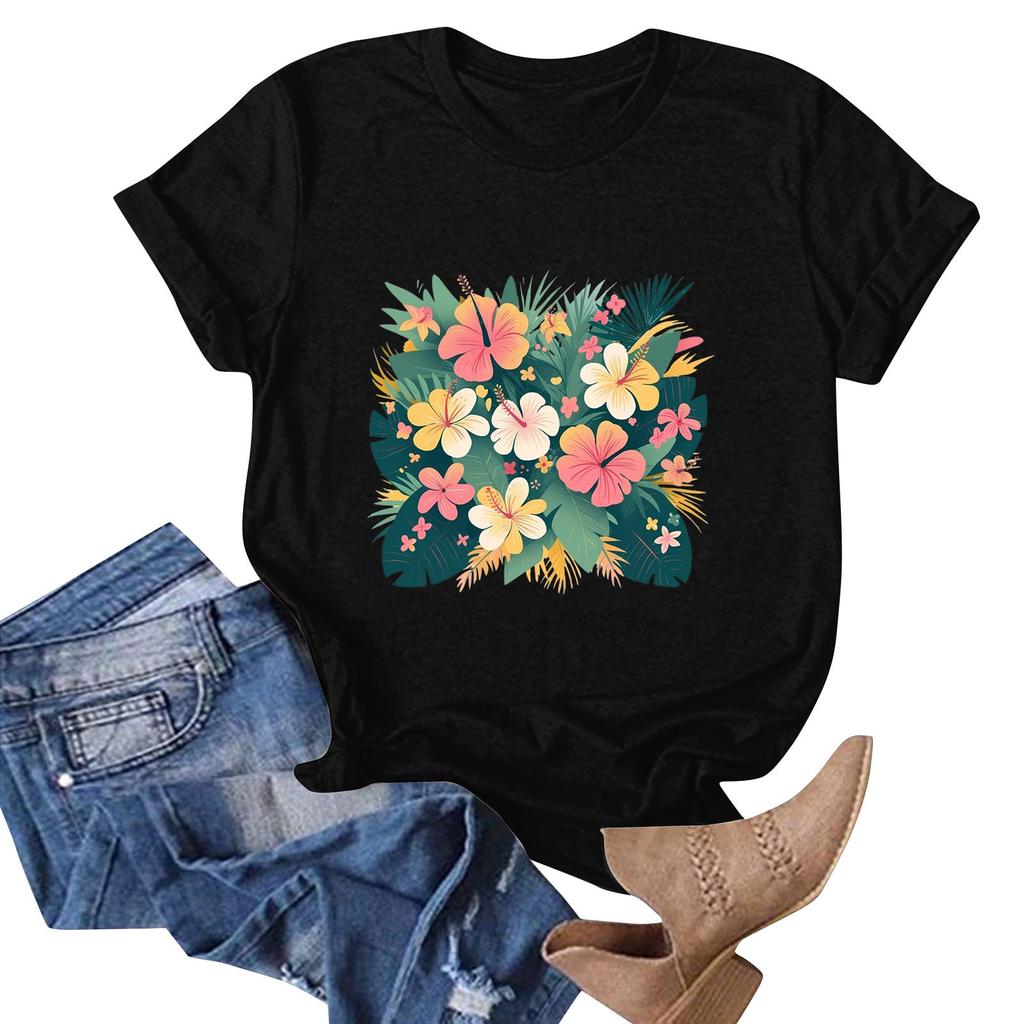 Women's Fashion Casual Hawaiian Print Short Sleeve T-Shirt Top Short Sleeve T-Shirt Top