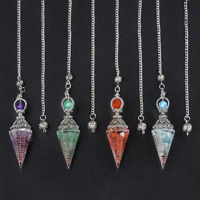 1 Stück Pendel mit sechseckiger Spitze aus Naturharz und Splitterkristallen, handgefertigtes Hängeornament, zum Ausbalancieren spiritueller Schmuckgeschenke