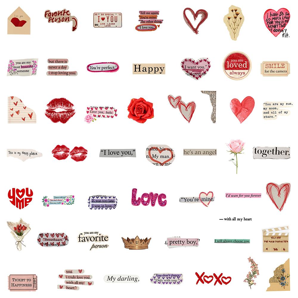 10/30/50pcs Love Valentine's Day Graffiti Stickers Transparent English Text Cartoon Sticker Guitar Scrapbook Phone Decals Decor