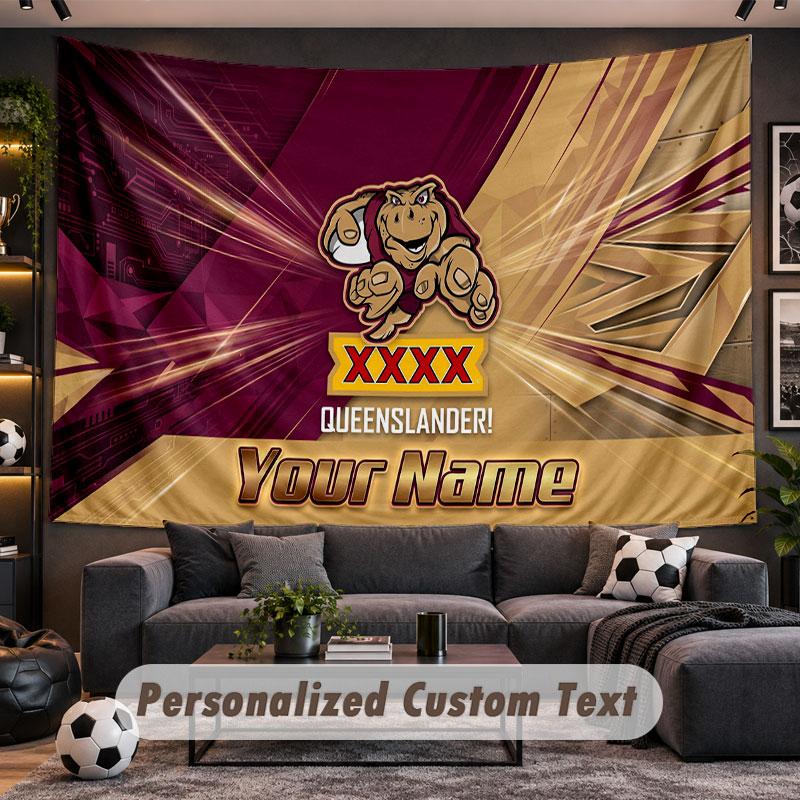 Wall Hanging Tapestry Custom NameQueensland Maroons Pattern Personalized Printed Fabric Wall Decor
