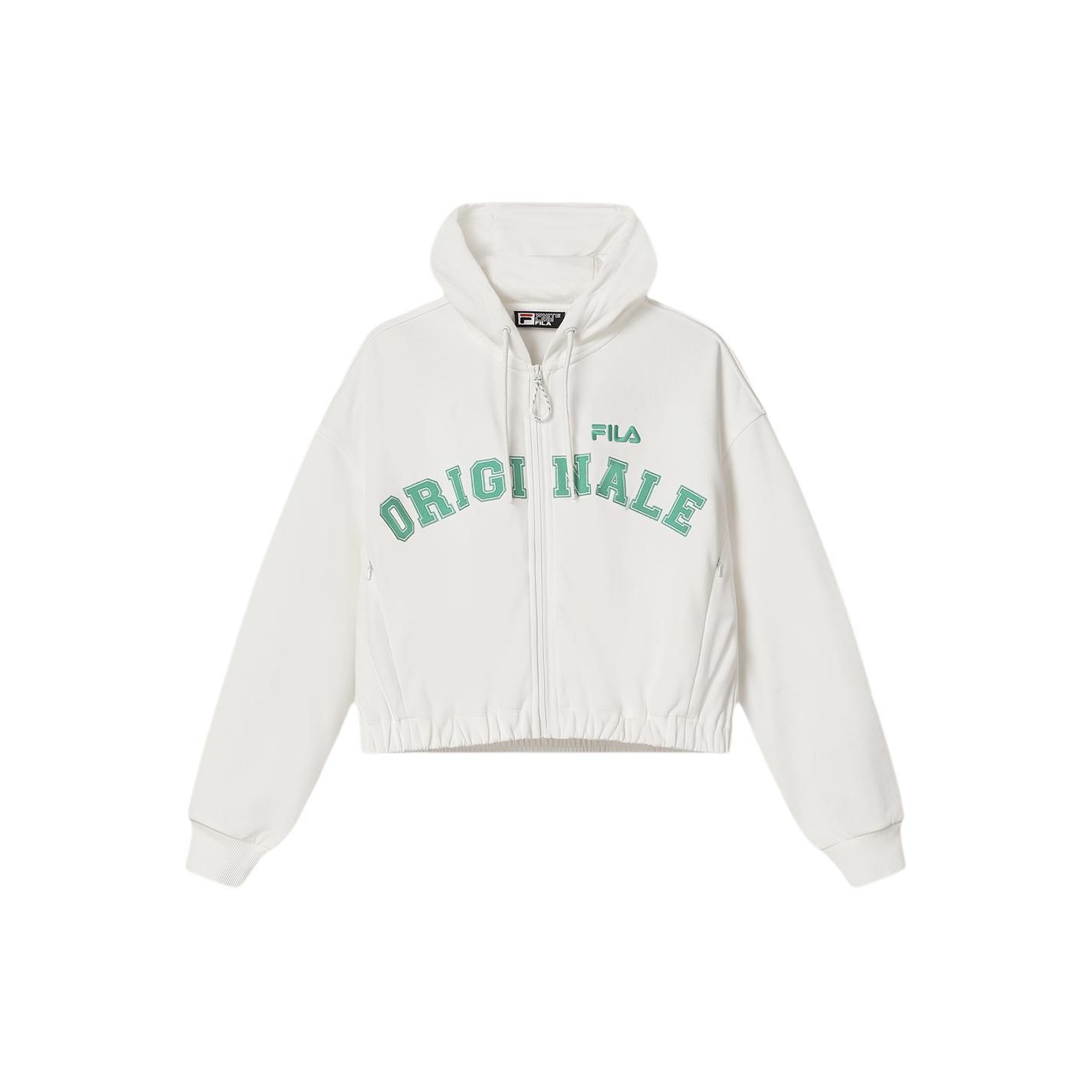 

FILA Letter Print Hooded Casual Knit Jacket Women jackets Cloud-Mushroom-White F11W419505F-WT M