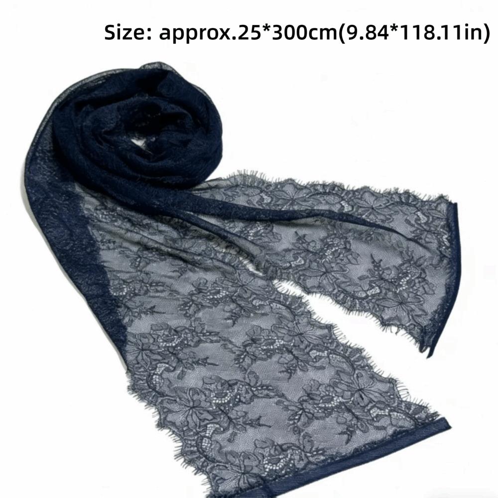 Solid Color Lace Scarf Long Decorative Scarf Elegant Flower Embroidered Veil
