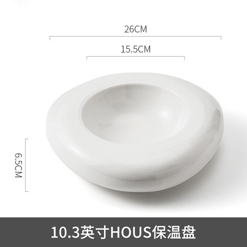 High-end hotel restaurant ceramic insulation plate white irregular position on the western food cold dish plate.