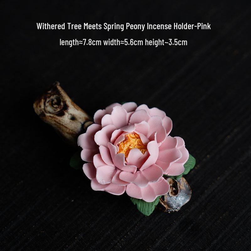 Peony Flower Ceramic Incense Holder - Handcrafted Heritage Ornament