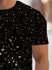 Men'S Casual Sports T-Shirt - Shiny Print Black And Golden White Stars, Breathable Short Sleeve, Washable Summer Casual Wear, Durable Comfortable