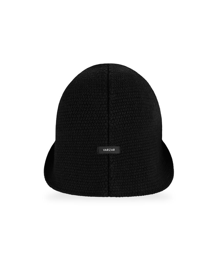 Bajal Va Patch Wide Brim Knit Bucket Hat Black