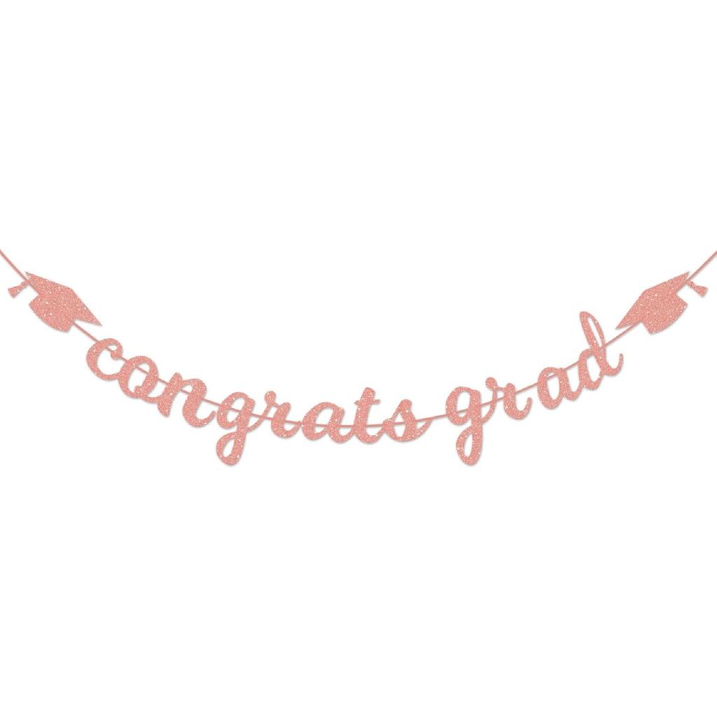 Congrats Grad Banner Decorations - Hanging Glitter Graduation Banner with Cap Garland Sign Bunting for Graduation Celebration Photo Backdrop, College