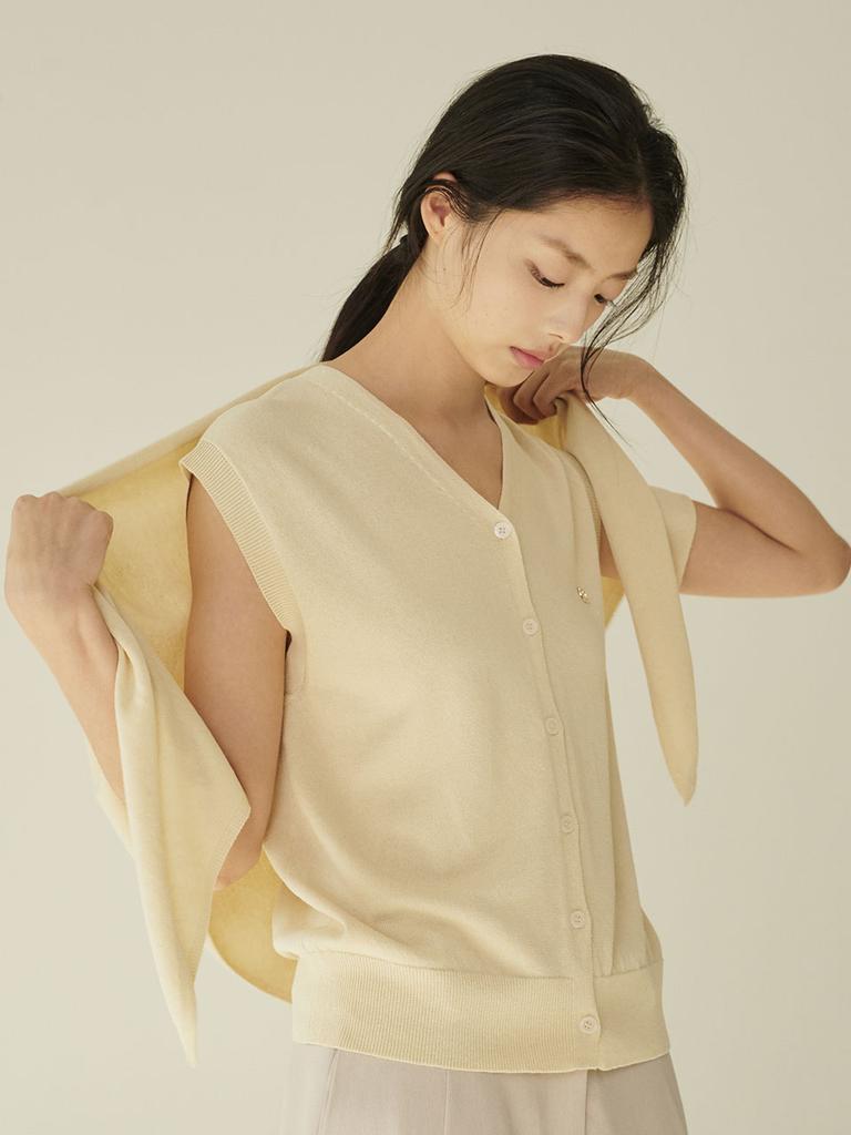 NOUVE [Set] Linen Sleeveless Cardigan + Skirt + Shawl - Light Beige