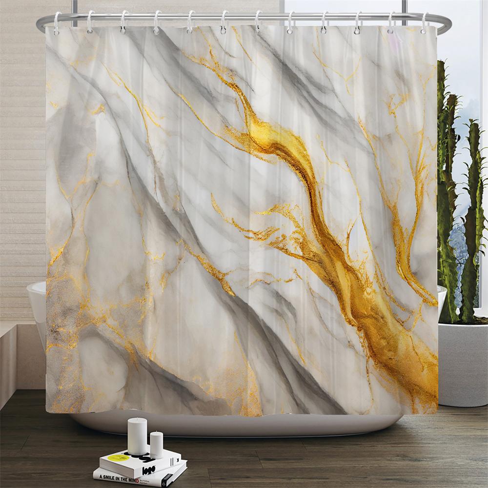 

Мраморный Роскошный Набор Занавесок для Душа Водонепроницаемая Ткань Геометрический Узор Креативная Занавеска для Ванной Комнаты Домашний Декор Ширма для Ванны С Крючками W90xH180cm