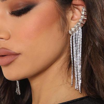 Stonefans nowy luksusowy błyszczący Rhinestone długi frędzel klips do ucha nausznik wykwintne klipsy w stylu Vintage moda biżuteria ślubna