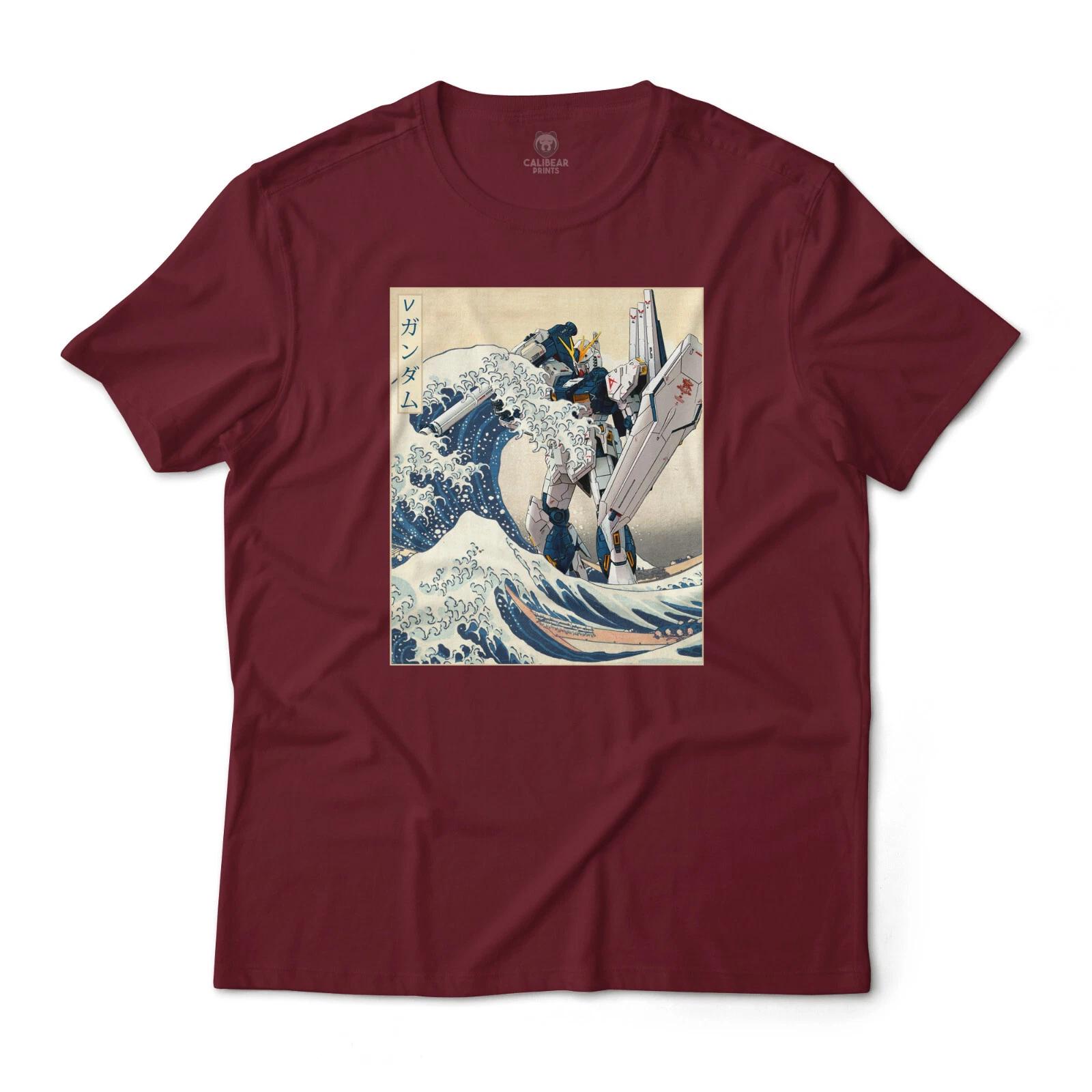 RX-93v Nu Gundam in the Great Wave off Kanagawa Anime Graphic Art Premium Tee L