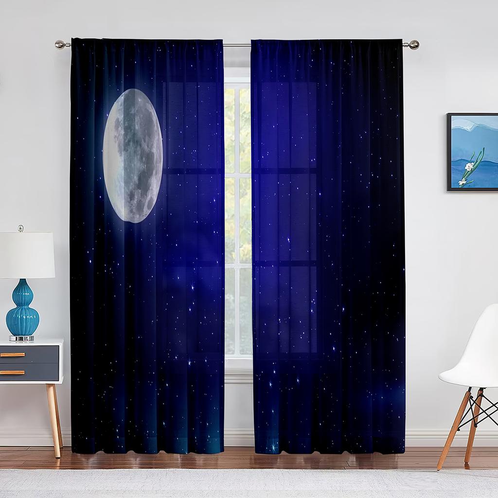 Galaxy Space Lila Fantasie Planeten Berg Transparente Vorhänge für Wohnzimmer Schlafzimmer Heimdekoration Fenster Voiles Tüll Vorhang