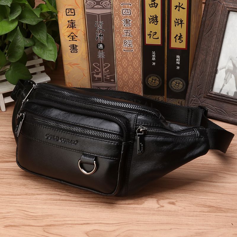 Marsupio in Vera Pelle da Viaggio Uomo Retro Pelle Naturale Portafoglio Maschile Borsa a Tracolla Petto Fianchi Cintura Sacca