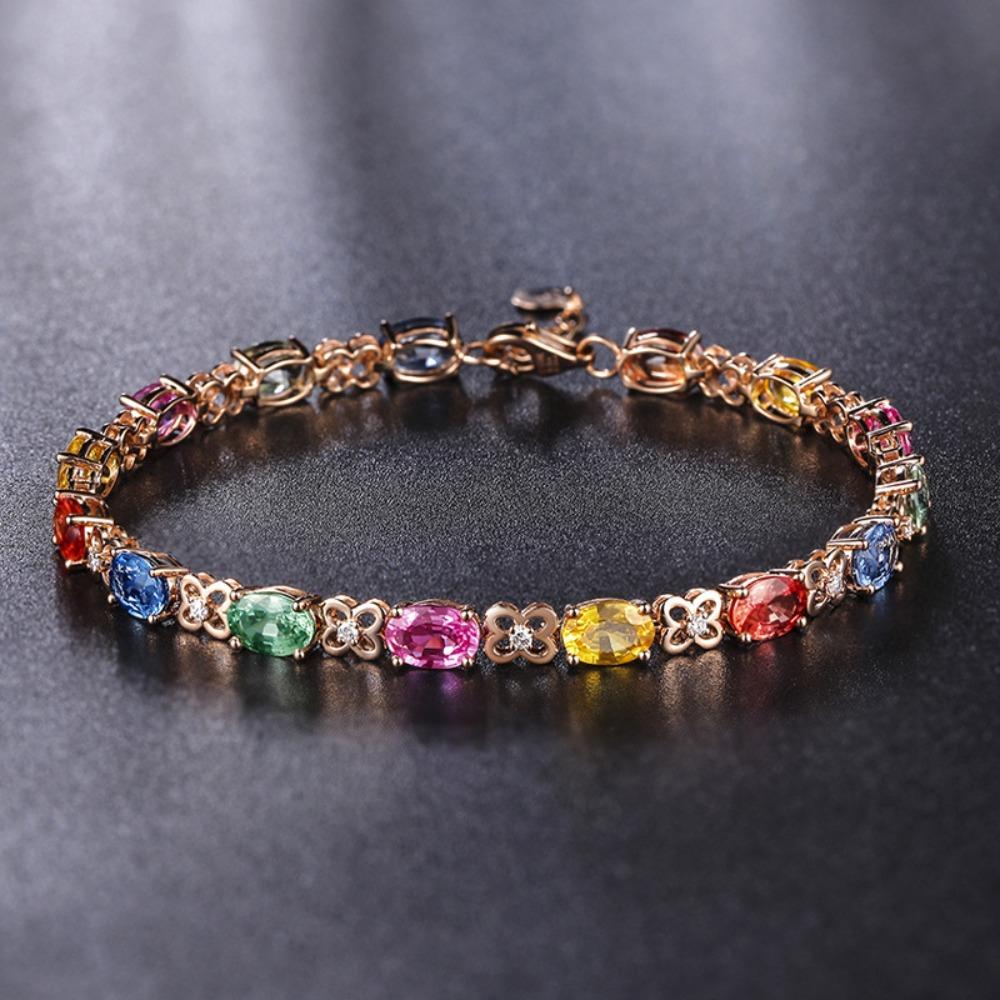 

Luxury Gold Plated Bracelet with Colorful Gemstones Elegant Silver Jewelry for Women