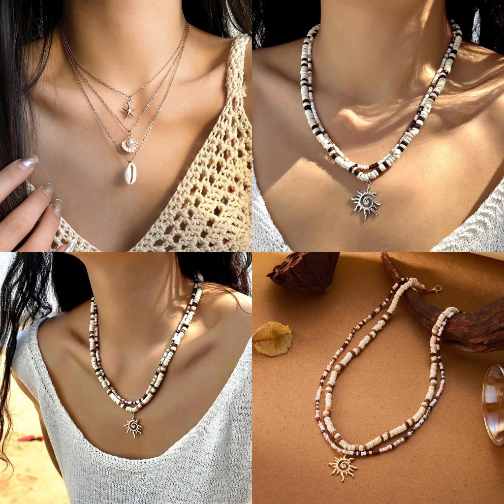 Beach Style Starfish Shell Pendant Necklace For Women With Geometric Alloy Charm