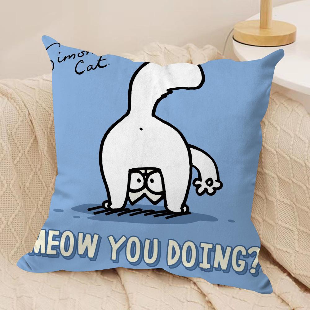 Cartoon Cute S_Simons Cat Cushion Cover Silky Short Plush Double-Sided Printed Pillow Case For Sofa All Seasons Home Decor Gift