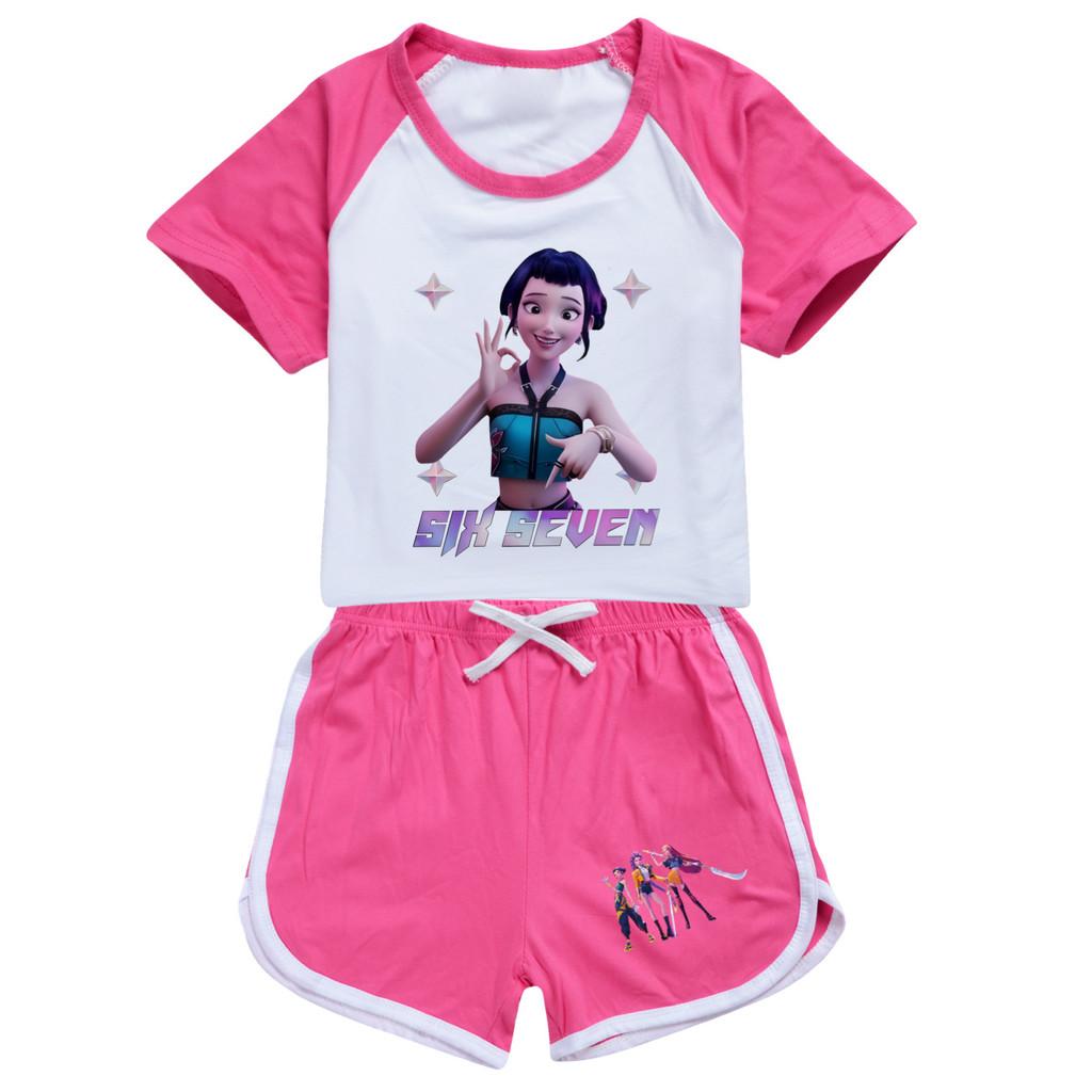 5245 Kids Girls POP Rumi Zoey Mira Print T-shirt Shorts Sport Tracksuit Clothes Set