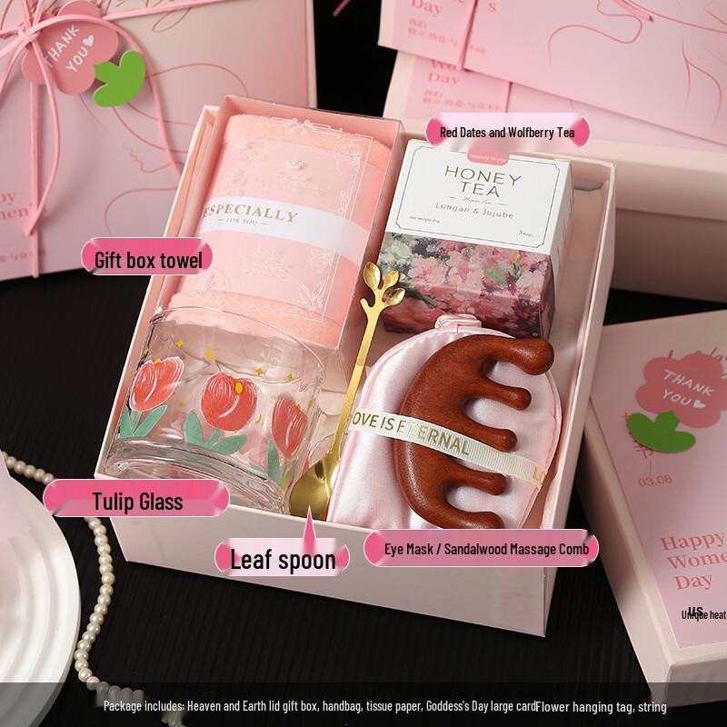Thoughtful Pink Gift Box Set with Glass Cup and Wellness Essentials