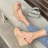 Summer Peep Toe Buckle Strap Women Slippers Fashion Solid Platform Wedges Heels Rattan Weave Sandals Shoes