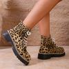 Dames Enkelboots met Luipaardprint - Ronde Neus Veterschoenen Martin Boots voor de Winter, Modeboots in Britse Stijl