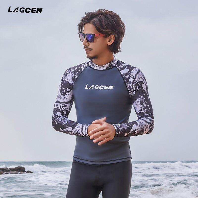 Mens Long Sleeve Rash Guard UPF 50 Quick Dry Swim Shirt Snorkeling Surfing Diving Water Sports