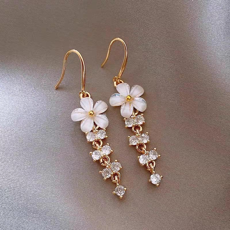 Элегантные и Модные Искрящиеся Серьги-Кисточки с Цветами и Инкрустацией Цирконами, Изысканные Ювелирные Подарки для Женщин на Свадебный Банкет