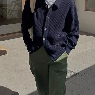 Retro Solid Color Sweaters Men's Clothing Turn-down Collar Autumn Winter Loose Casual Single-breasted Knitted Cardigan