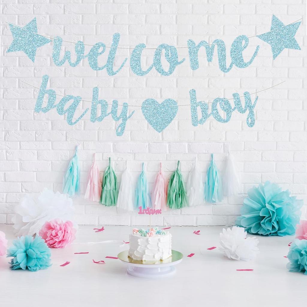 Baby Boy Shower Decorations - 3M Long Welcome Banner, Blue for Gender Reveal Party