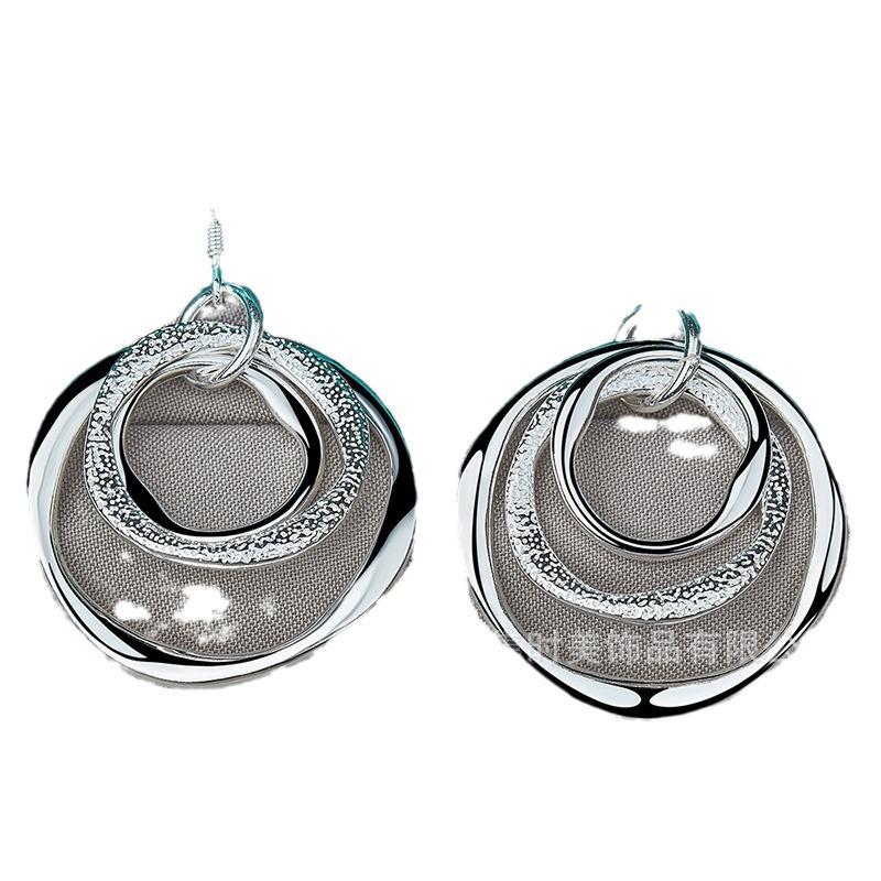 Wave Smooth Frosted Three Circle Earrings Silver Earrings Women's Accessories