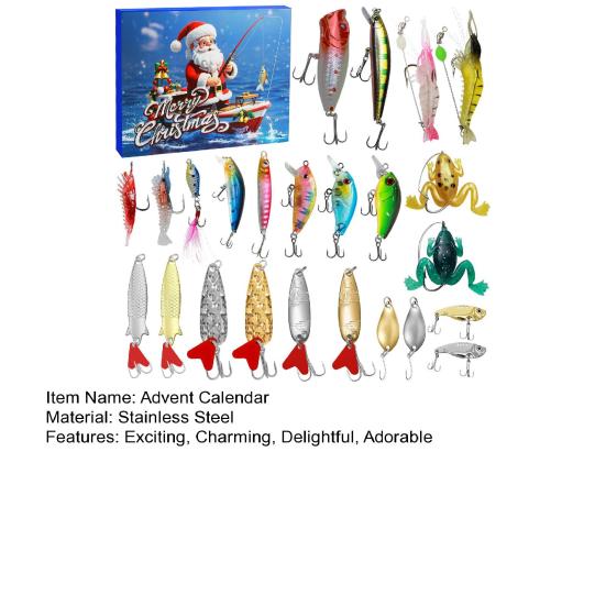 Fishing Advent Calendar 2025 for Men 24 Days Christmas Countdown with 24 Fishing Lures Baits Set Xmas Gift for Dad Boyfriend Fishermen