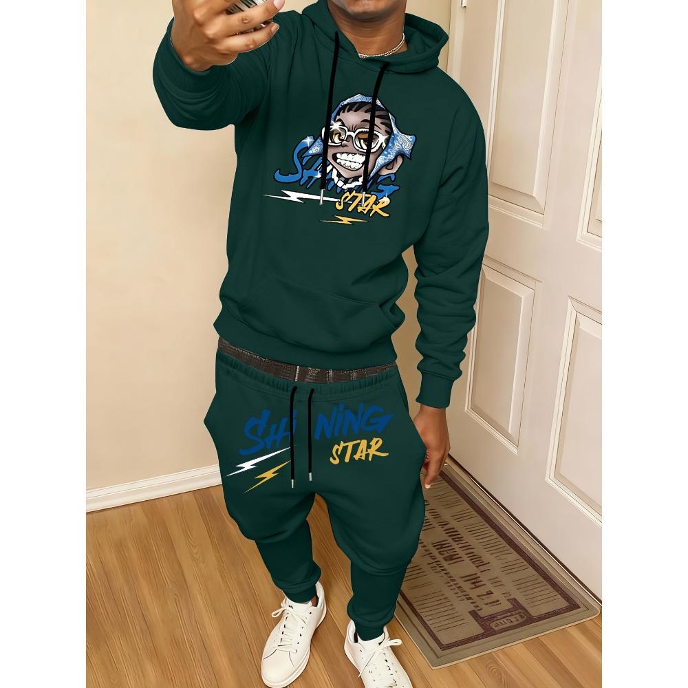 

Classic Men s Casual Suit, Printed Drawstring Hoodie with Pockets and Drawstring Running Pants, a Must Have for Fashionable Men XXL