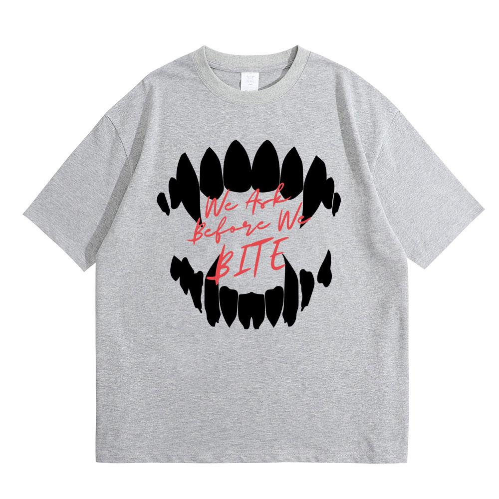 Game Baldurs Gate'3 Astarion We Ask Before We Bite Print T-shirt Men Hip Hop Vintage Gothic Tshirt Male Rock Oversized T Shirts