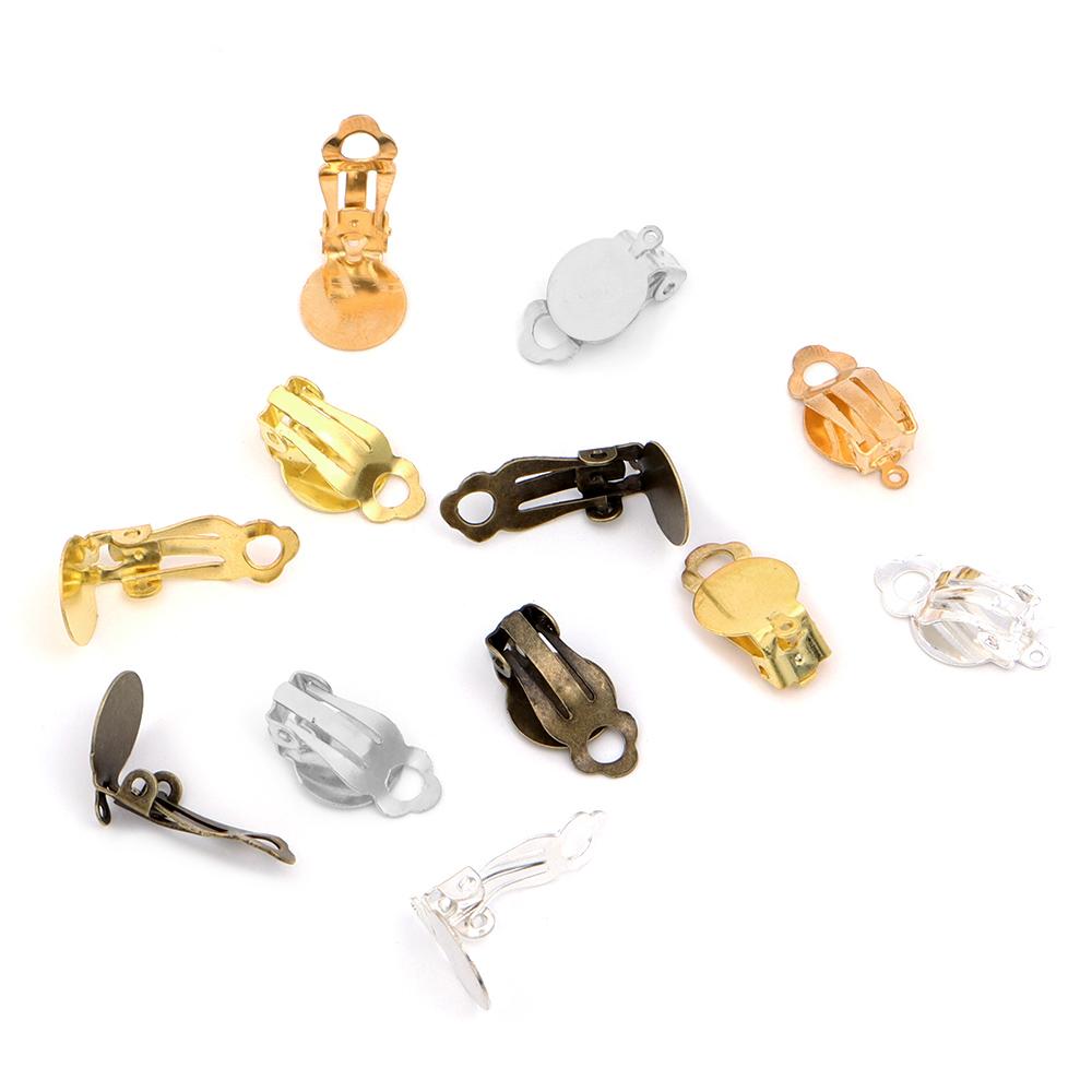 50pz Clip Auricolare Piatta Rotonda Base Vuota per Impostazione Nessun Foro Vassoio Portacabochon Orecchini Per Creazione Gioielli Accessori per Orecchini