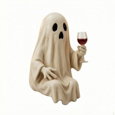 Ghost Figurine with Wine Glass Whimsical Seasonal