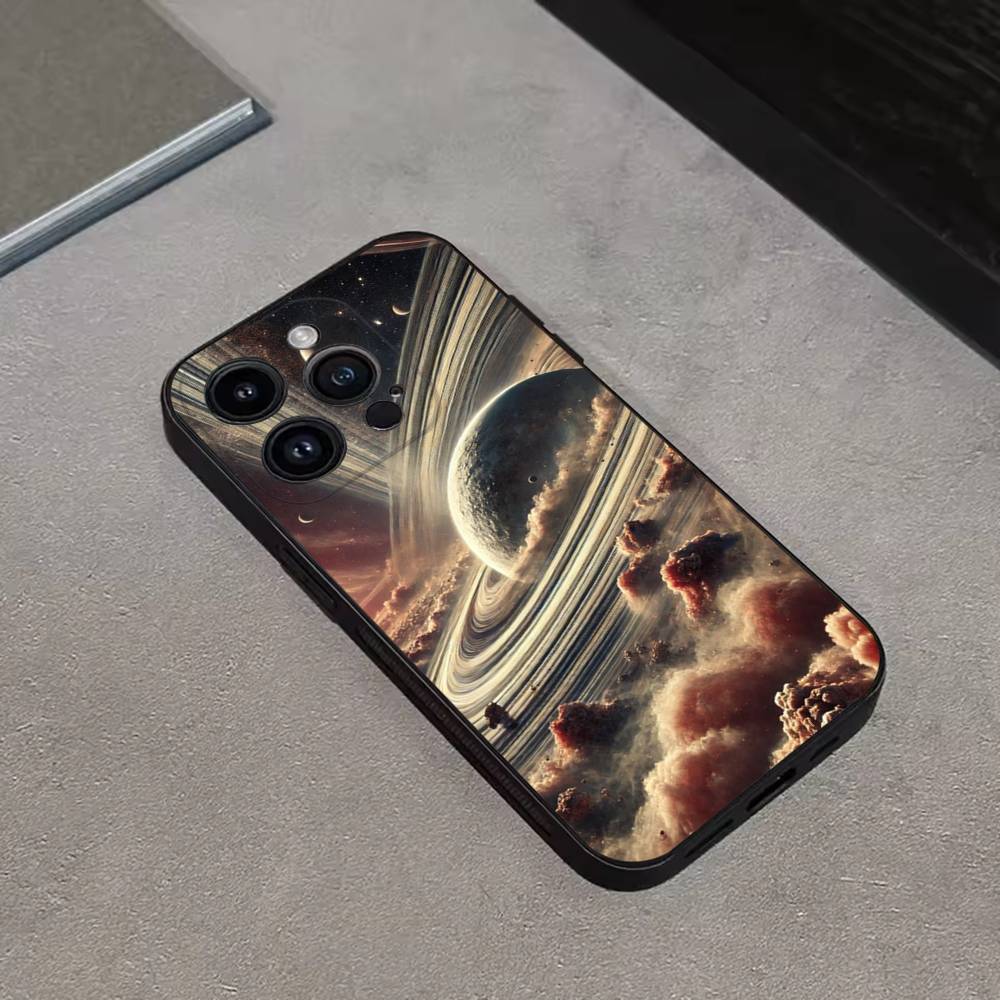 Saturn Solar system Phone Case For iPhone 17,16,15,14,13,12,11 Plus,Pro Max,XS,X,XR,SE,Mini,8,7,Soft Silicone Black Cover
