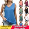 European and American Spring and Summer Women's V-neck Solid Color Vest Loose Sleeveless T-shirt Casual Top