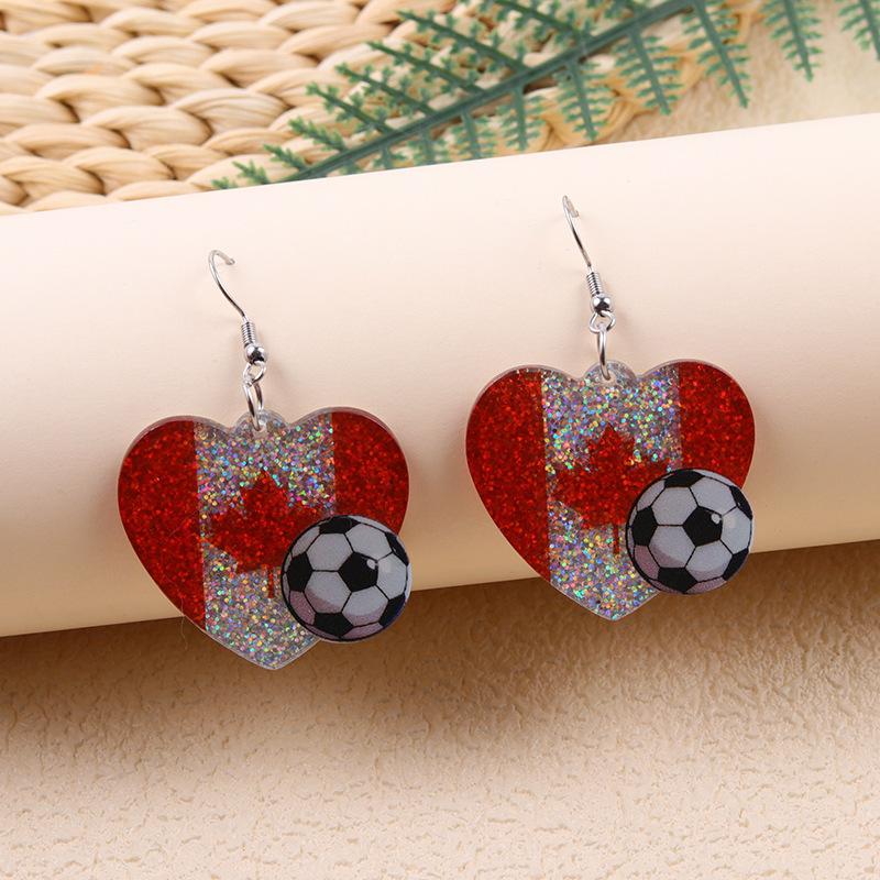 USA Canada Mexico World Cup Flag Element Earrings Tassel Heart Round Acrylic Earrings Dangle Jewelry for Women USA-Canada-Mexico World C