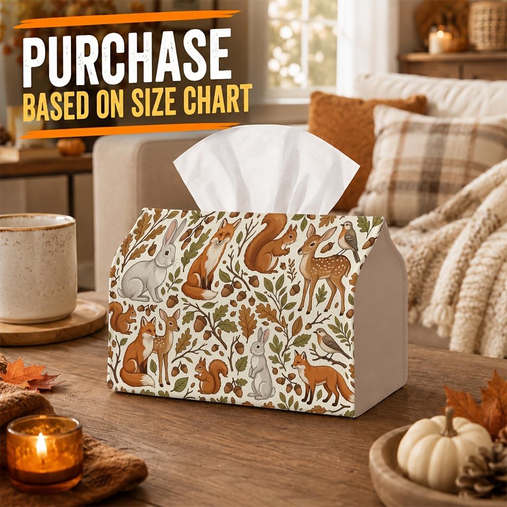 1pc Scandinavian Folk Tissue Box - Multi-Functional Fall Napkin Dispenser, Two Sizes Available Made of Durable Polyester, Decorated with Deer Rabbit F
