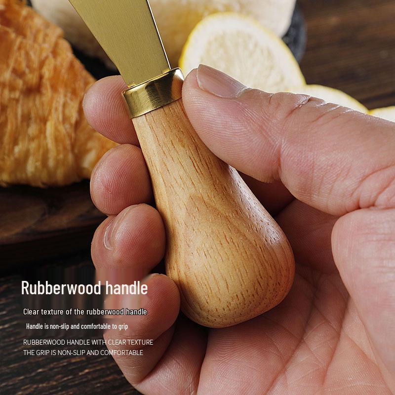 Gold Stainless Steel Cheese Knife Set with Rubber Wood Handle - Includes Cheese Knife, Tableware Knife, and Fork