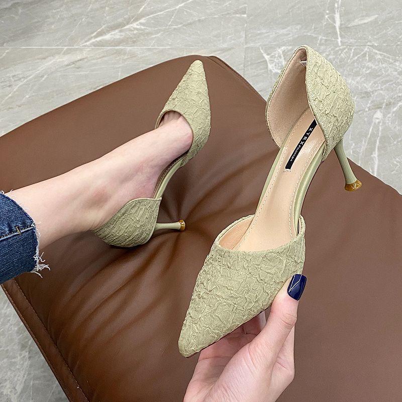 Spring Summer Women High Heels Pu Elegant Pointed Toe Slipon For Daily Wear
