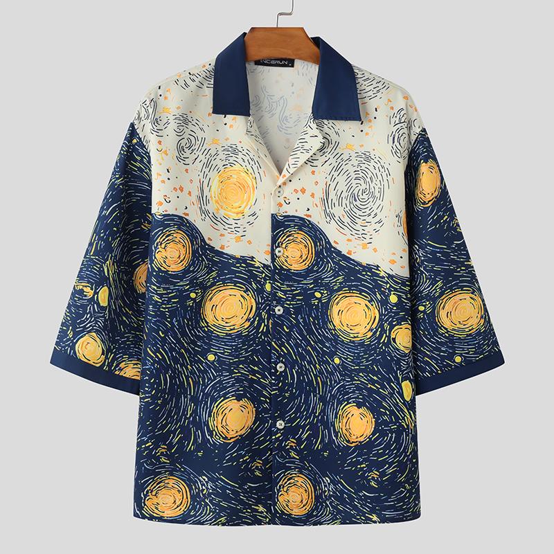 

INCERUN Men Lapel Nevk Half Sleeve Buttons Floral Print Casual Loose Shirts